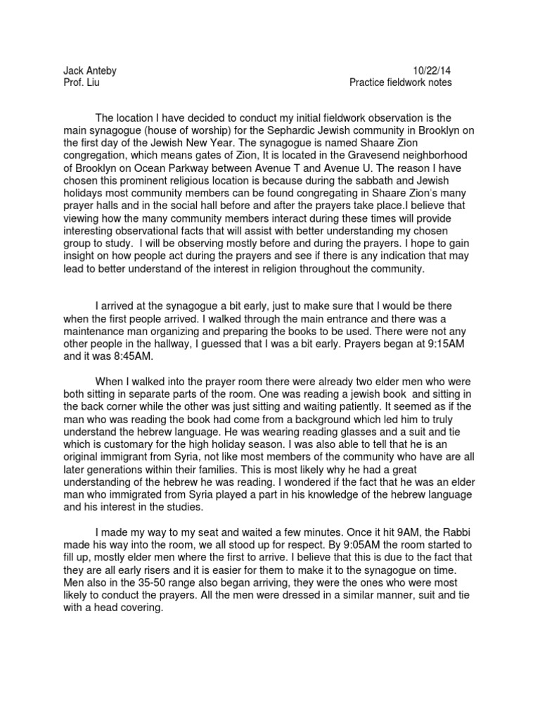 Fieldwork Notes Practice Final | PDF | Synagogue | Prayer