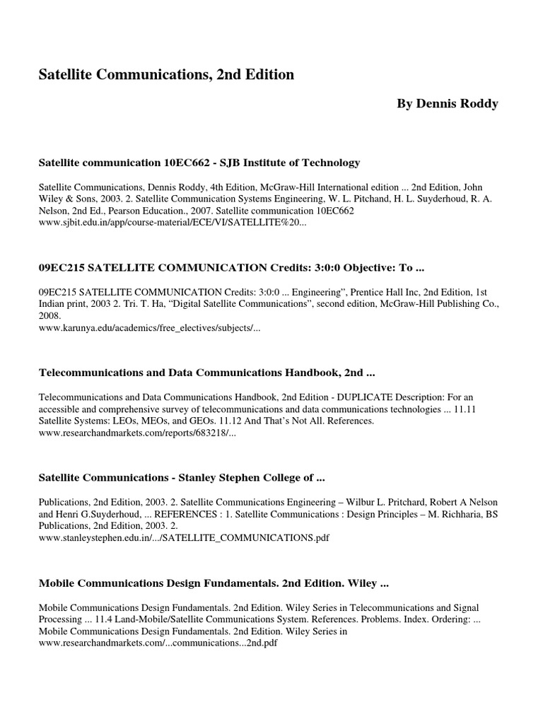 Satellite Communications 2nd | PDF | Communications Satellite ...