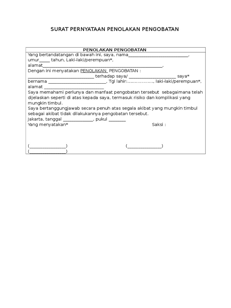 Contoh Surat Penolakan Vaksin Contoh Surat