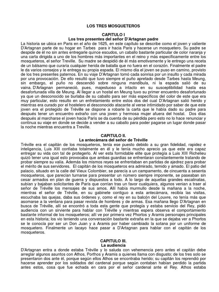 Resumen Capitulos 1 Al 10 Los Tres Mosqueteros