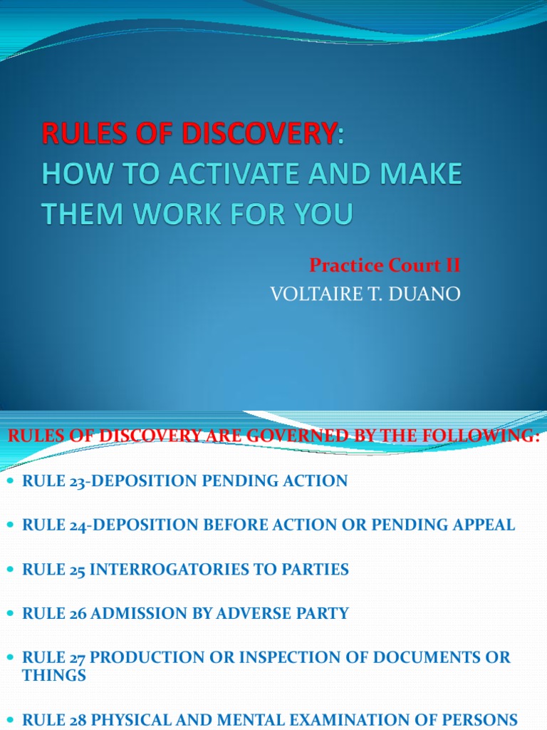 Depositions Pending Action Rules of Discovery | Deposition (Law ...