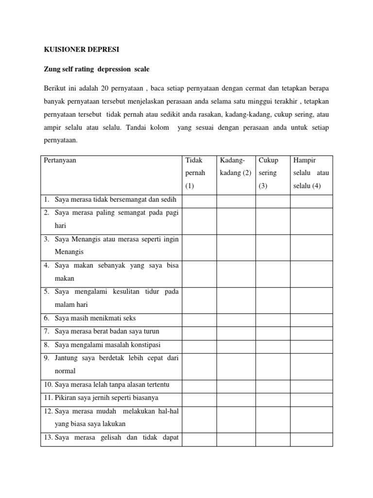 Zung Self Rating Depression Scale INDONESIA