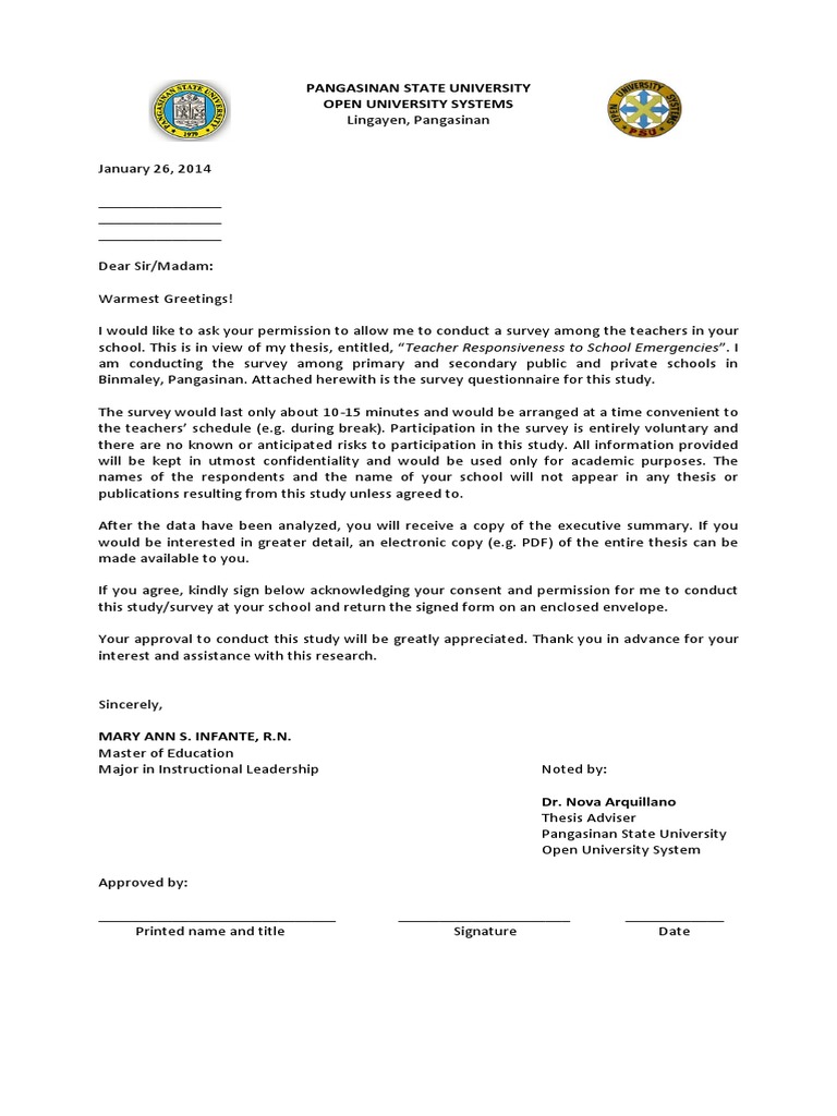 Permission Letter to Conduct Survey