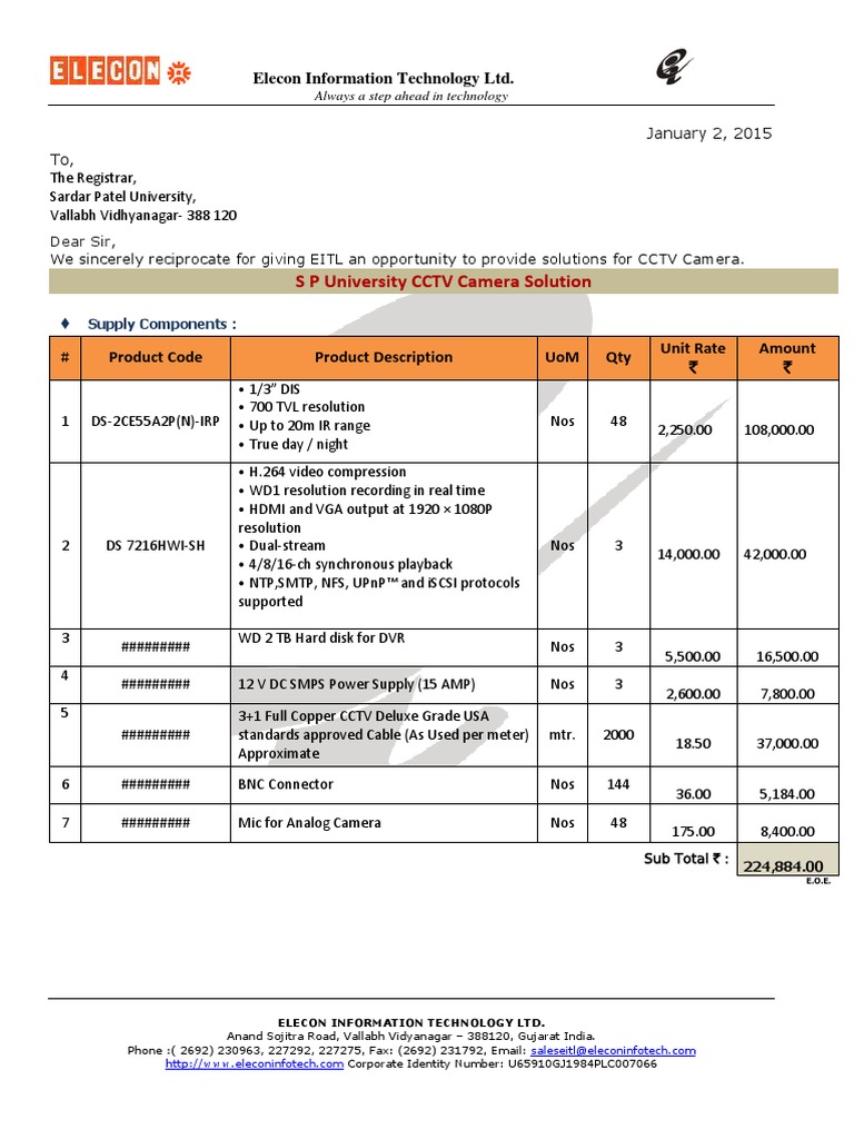 Quotation CCTV Camera S P University 2115 PDF