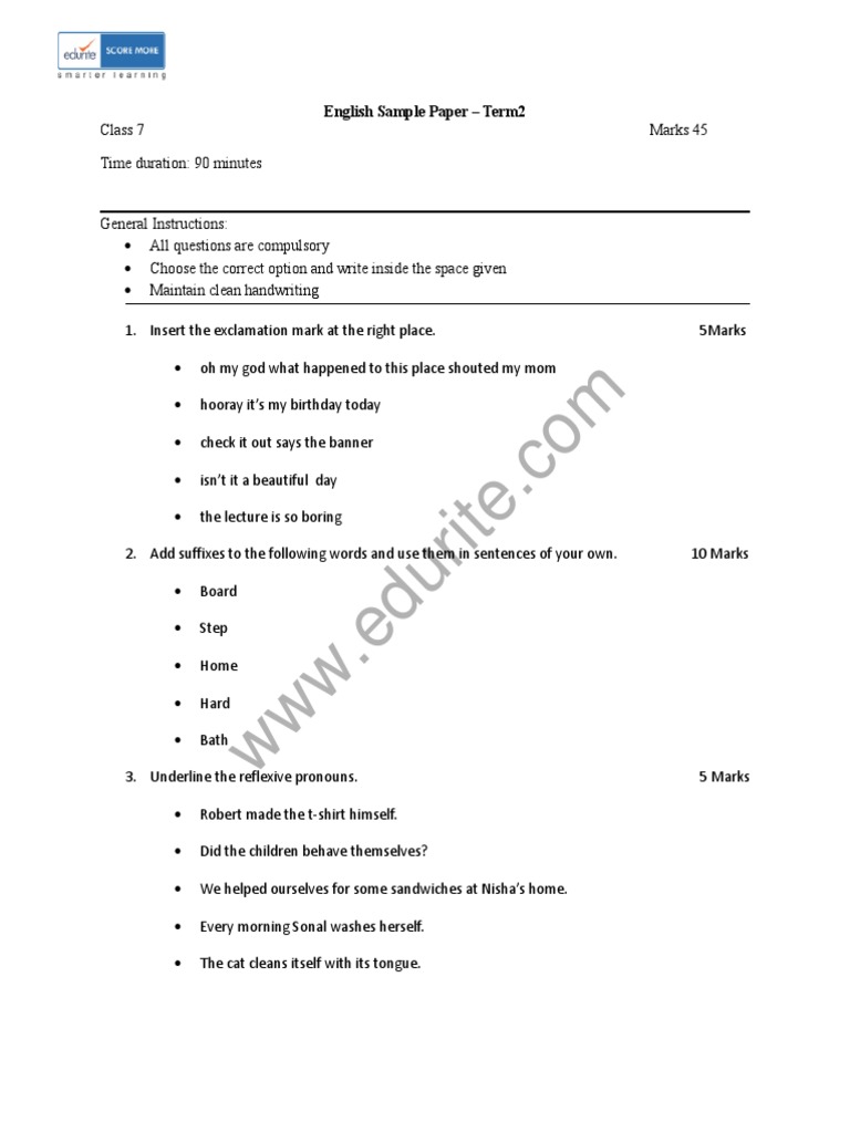 Class 7 ICSE English Sample Paper Term 2 PDF