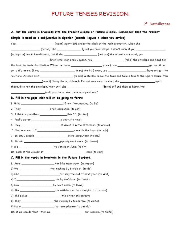 2 Bach Future Tenses Exercises With Key Syntax Linguistic Morphology