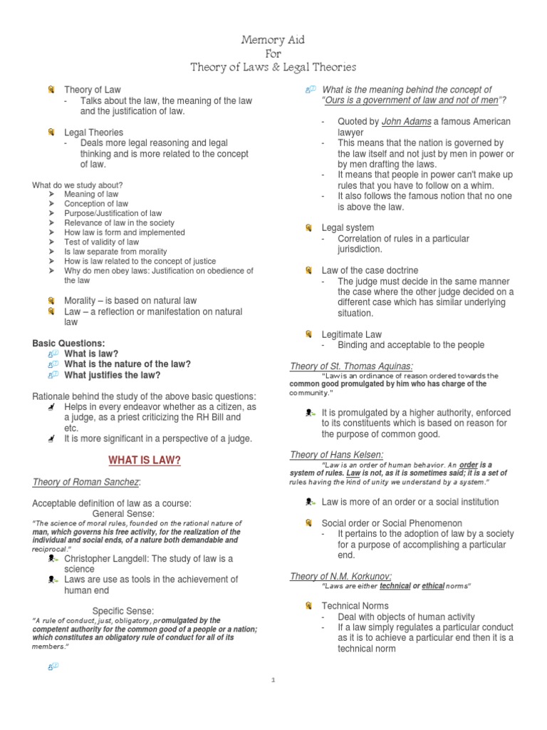 Memory Aid For Theory of Laws & Legal Theories | PDF | Natural Law ...