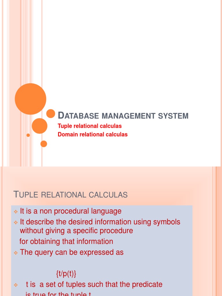 Atabase Management System: Tuple Relational Calculas Domain Relational ...