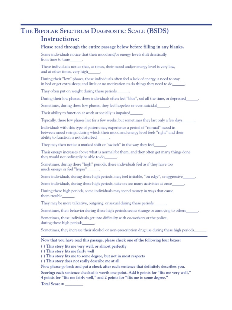 Clinical Scales Bipolar Spectrum Diagnostic Form PDF PDF Mood