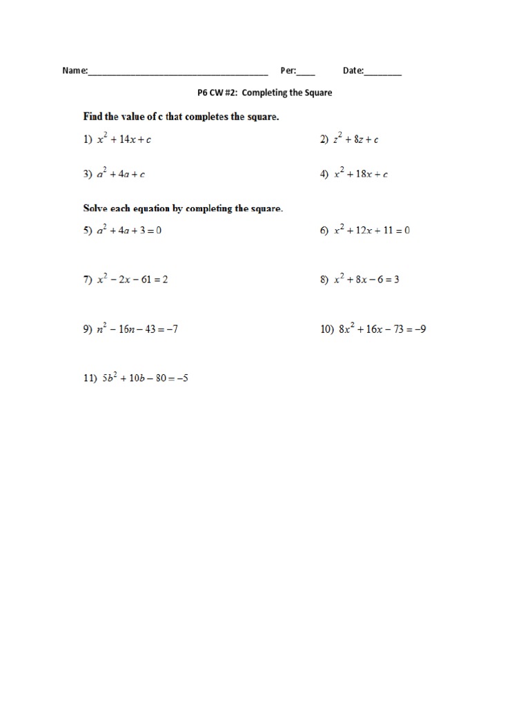 p6 cw2 Complete The Square | PDF | Teaching Methods & Materials | Computers