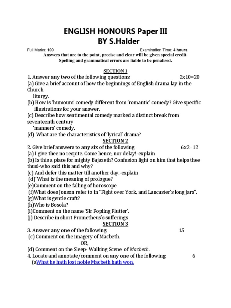 English Honours Paper III PDF