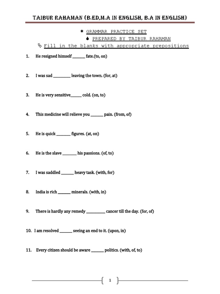 Grammar Practice Set Pdf