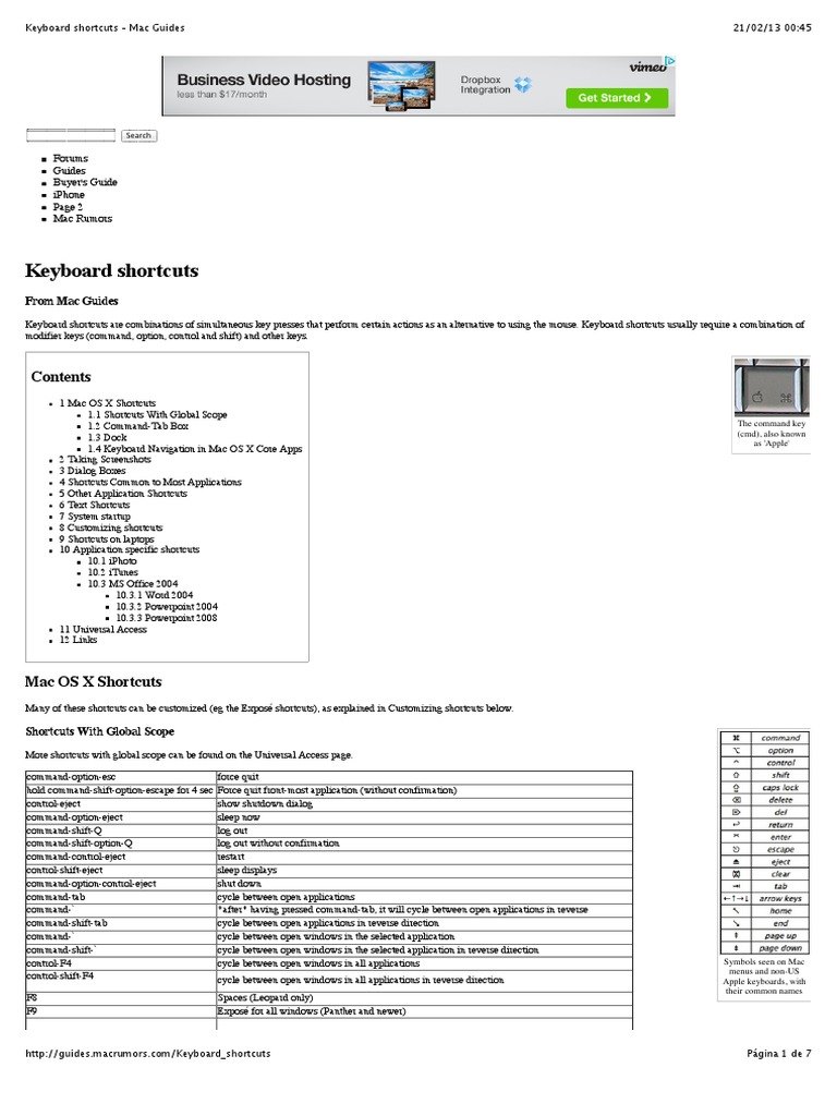 Keyboard Shortcuts - Mac Guides | PDF | Finder (Software) | Keyboard ...