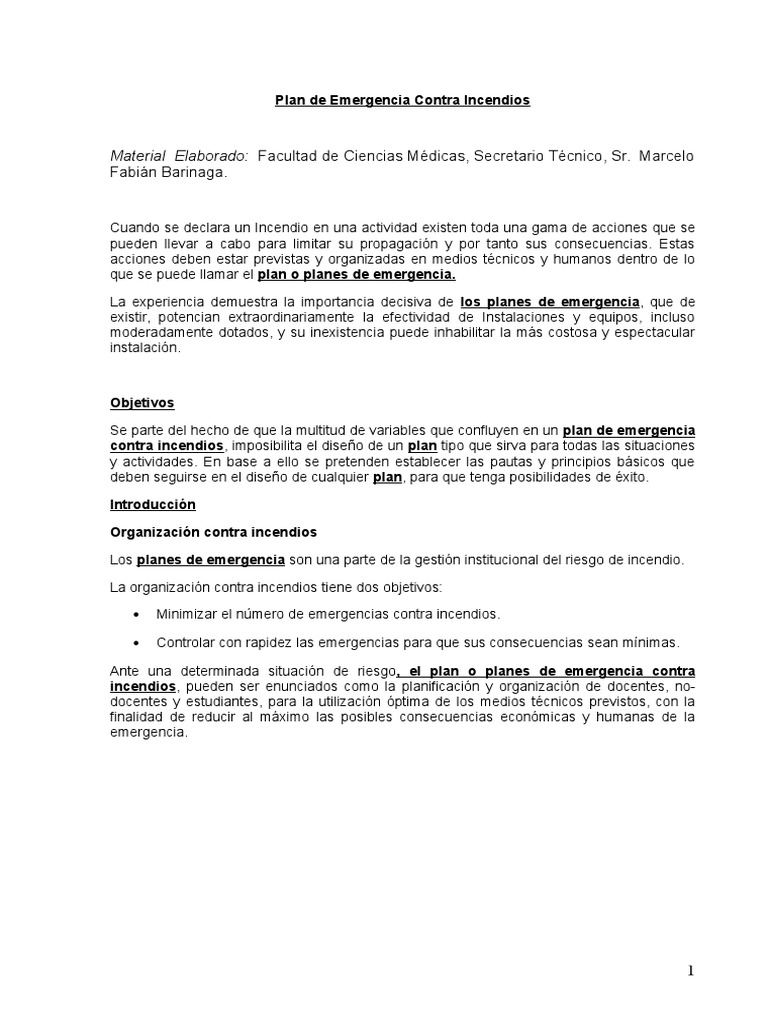 Plan de Emergencia Contra Incendios | PDF
