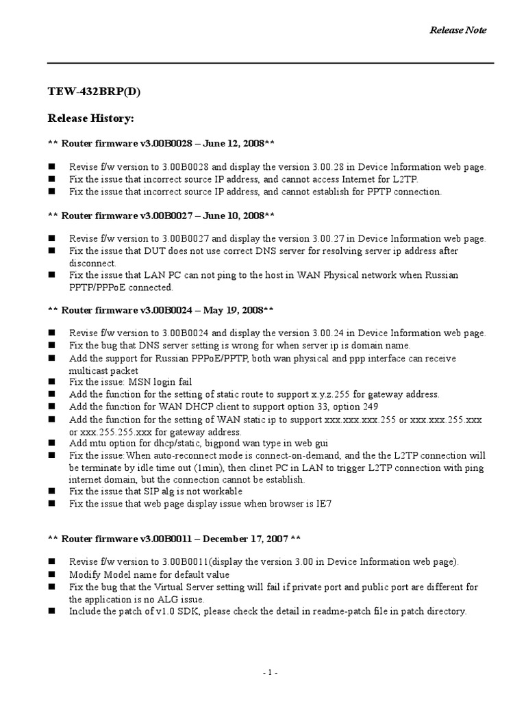 TEW-432BRP(D) Firmware Release Notes | PDF | Home & Garden | Technology ...