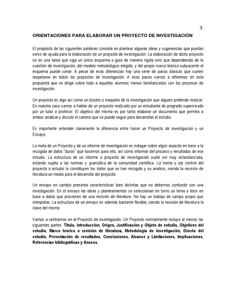 Orientaciones para Elaborar Un Proyecto de Investigación. | PDF ...