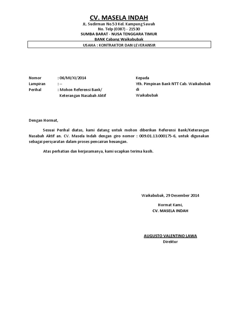 Surat Permohonan Referensi Bank Pdf
