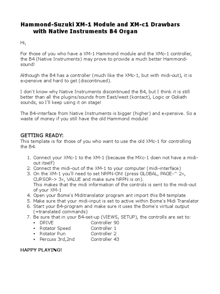 XM-1 Drawbars Setup for B4 Organ | PDF | Musical Instruments | Music ...