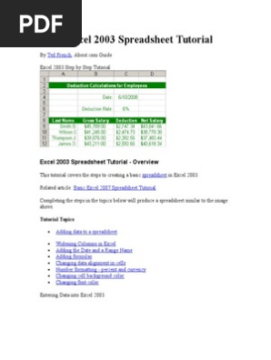 Basic Excel 2003 Spreadsheet Tutorial