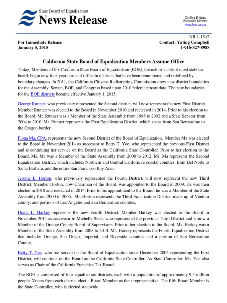 California State Board of Equalization Members Assume Office