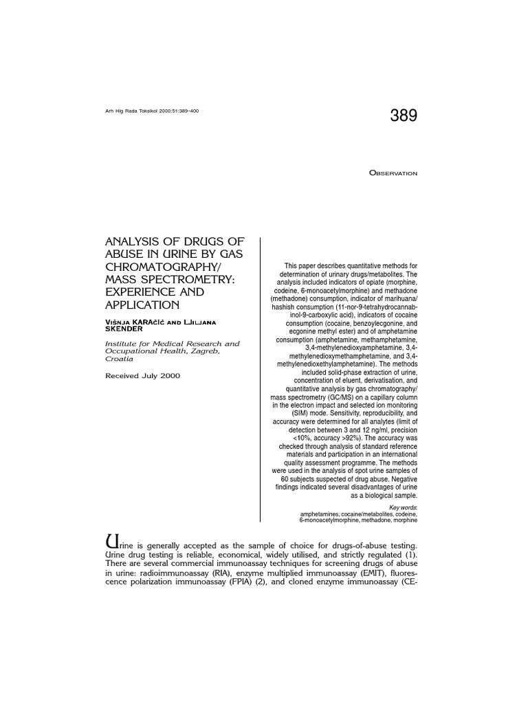 Urine Drug Analysis via GC/MS Techniques | PDF | Morphine | Gas ...