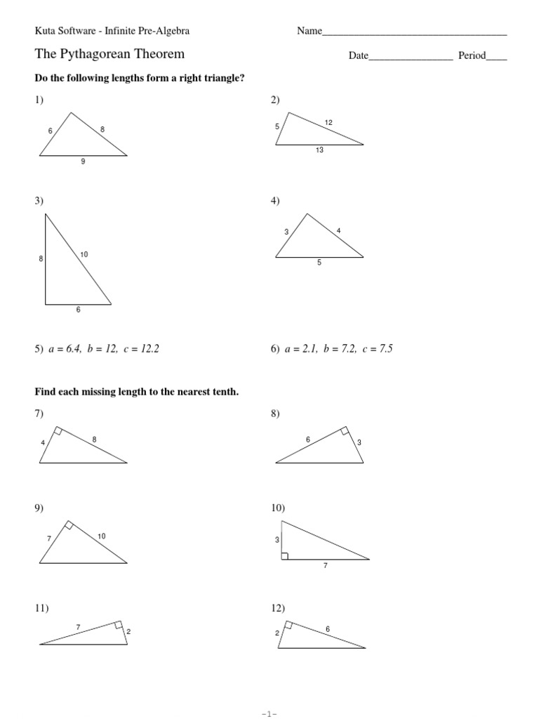 Pythagorean Theorem Worksheet  PDF Within The  Pythagorean Theorem Worksheet