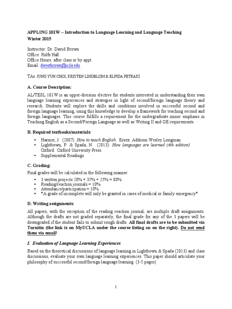 Language Learning & Teaching Course Guide | PDF | Lesson Plan | Foreign ...