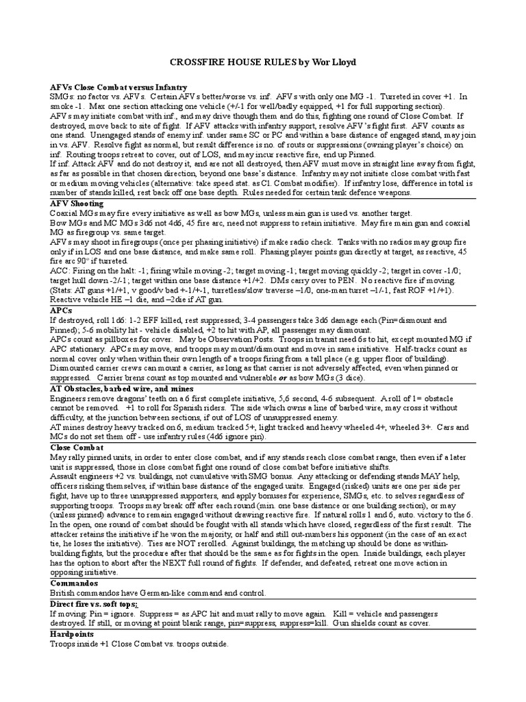 Crossfire House Rules by Wor Lloyd PDF Armoured Fighting Vehicles