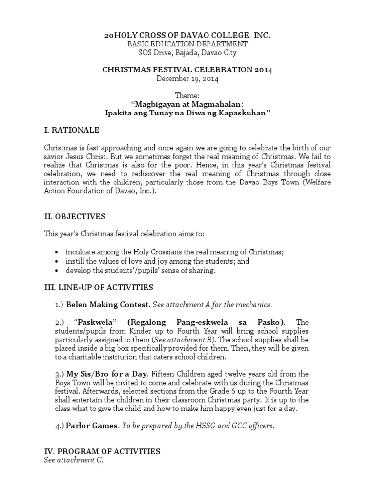 Concept Paper For Christmas Festival PDF Christmas Schools