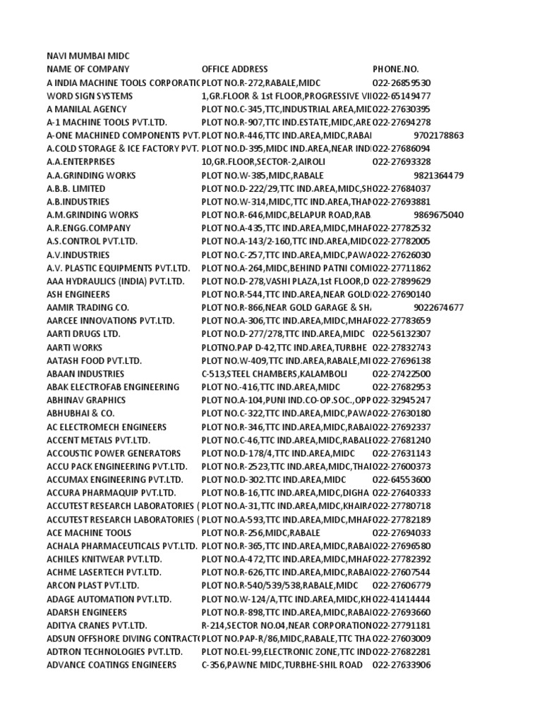 Midc Company List In Navi Mumbai Best Value brunofuga.adv.br