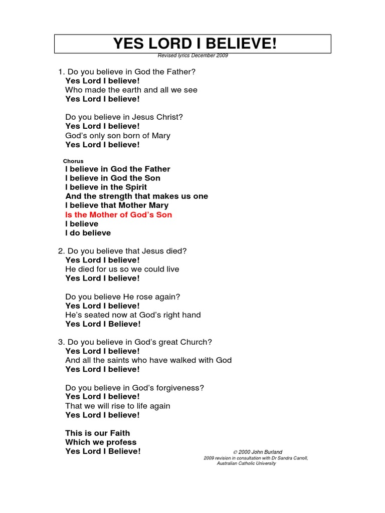 Yes Lord I Believe God The Father Mary Mother Of Jesus All credit goes to the original creator saint bernard by lincoln lyrics honestly this song has been stick in my head for a while so i had to make. yes lord i believe god the father
