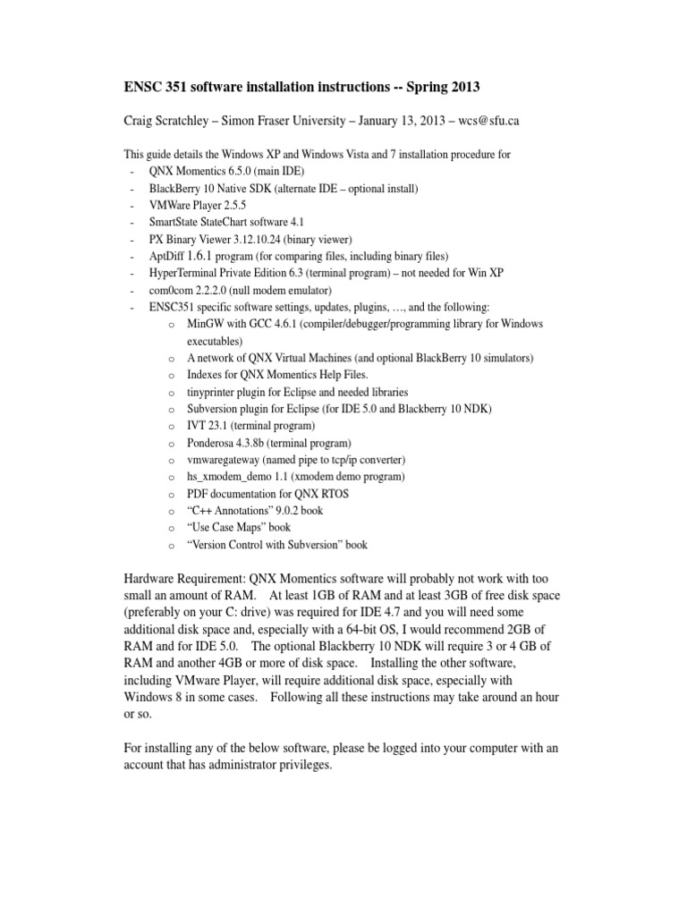 1st Readme 1st Ensc351 | PDF | Installation (Computer Programs ...