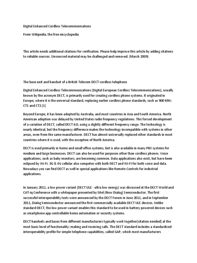 WHAT IS DECT DIGITAL ENHANCED CORDLESS TELECOMMUNICATIONS intelligence overview