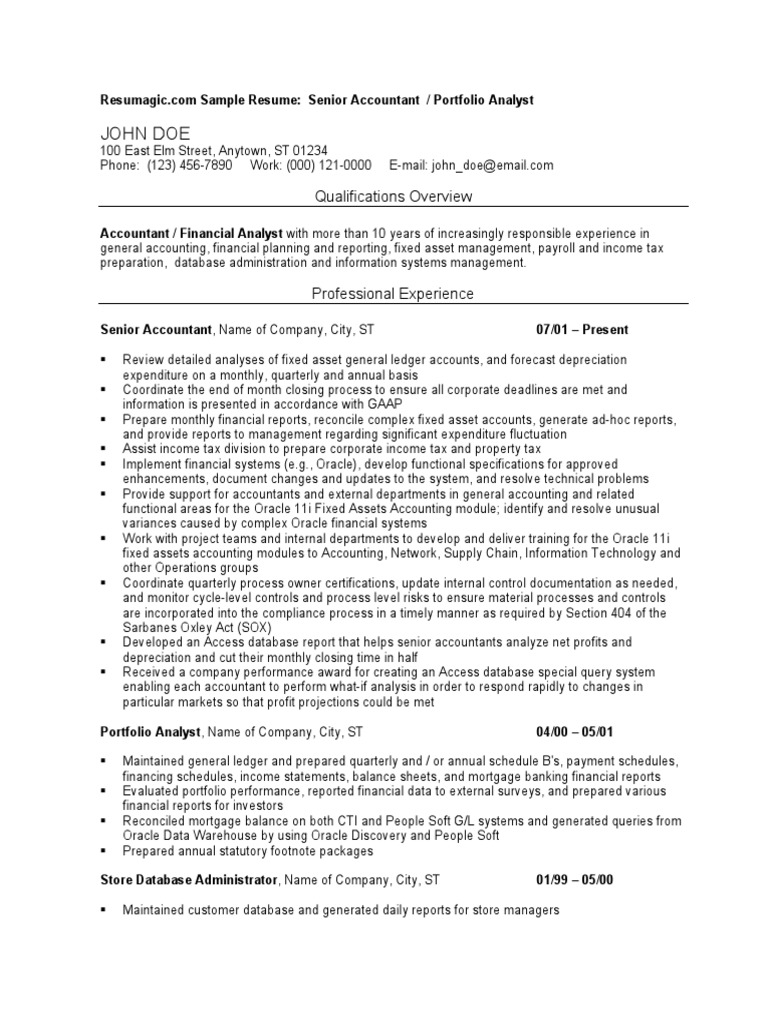 John Doe Qualifications Overview PDF Financial Statement Accounting