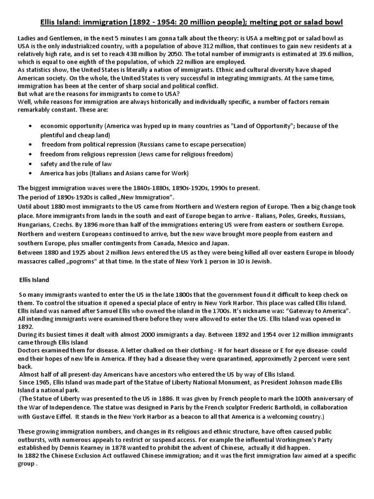 USA Melting Pot or A Salad Bowl? PDF Immigration The United States