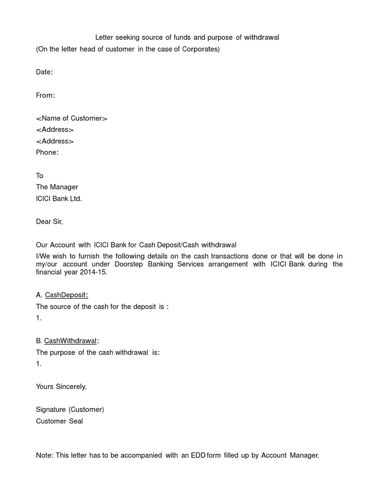 Source of Funds & Withdrawal Letter | PDF | Finance & Money Management