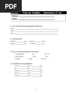 Ficha de Matemática 3º Ano