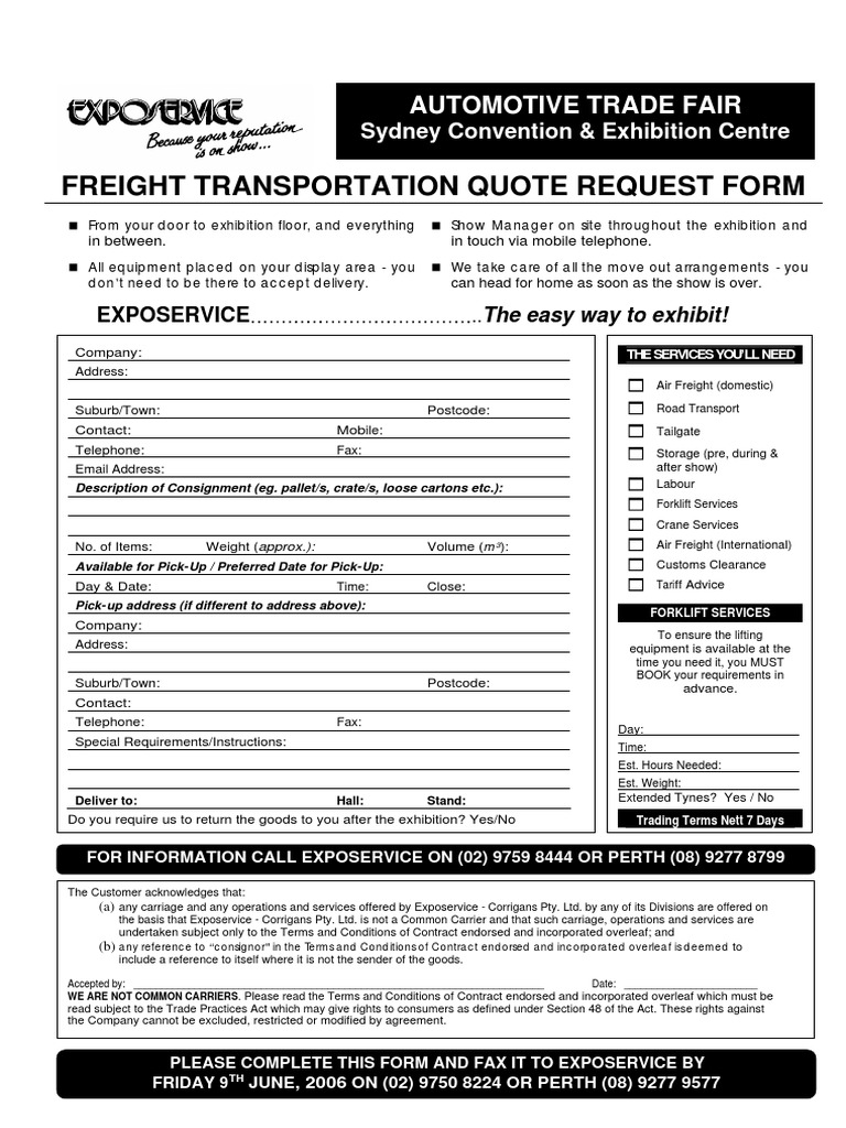 Freight Transportation Request Form | PDF | Contractual Term | Industries