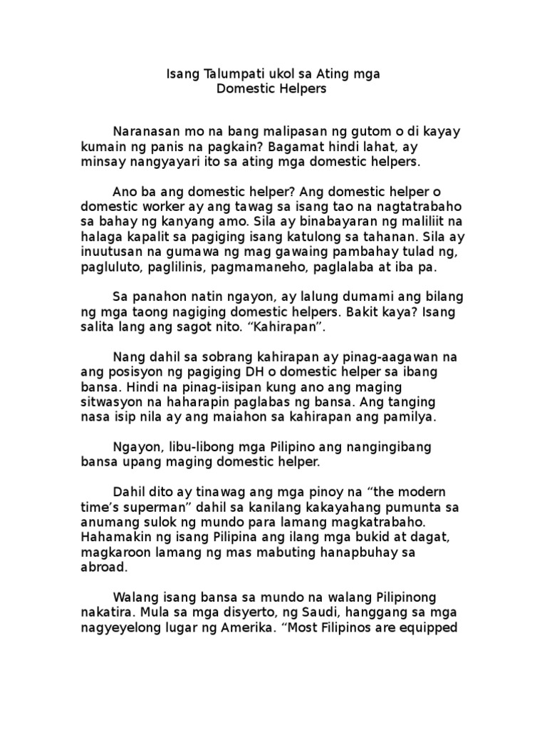 Filipino Talumpati About Domestic Helpers | PDF