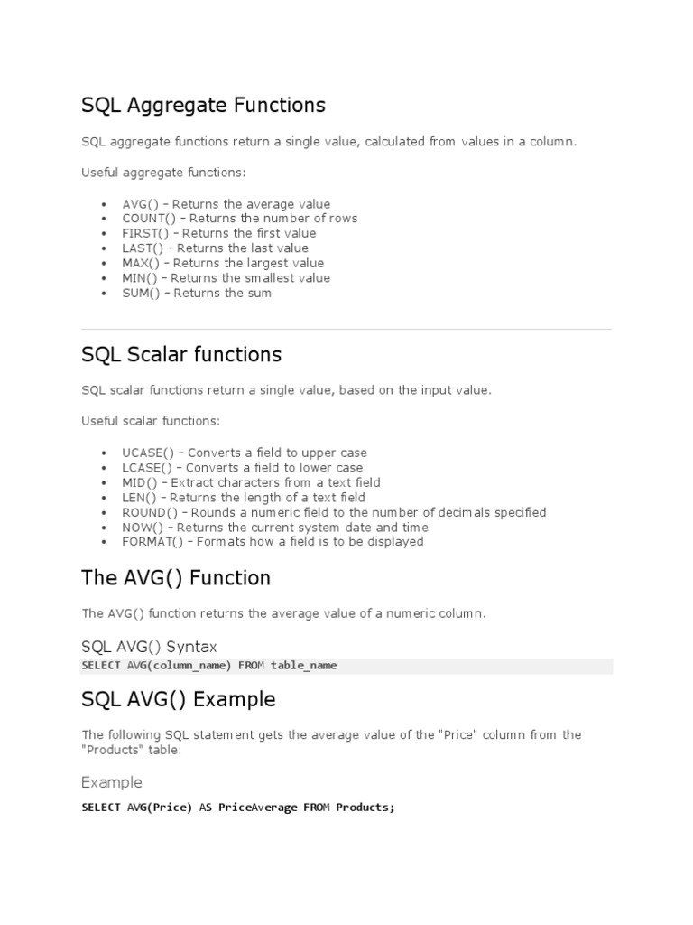 SQL Aggregate Functions | PDF | Sql | Table (Database)