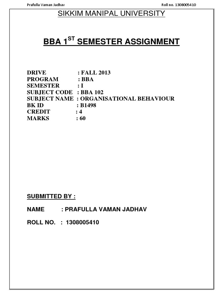 BBA 1st Semester Organizational Behavior Assignment | PDF | Classical ...