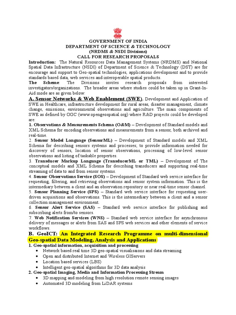DEPARTMENT OF SCIENCE & TECHNOLOGY (NRDMS & NSDI Divisions) CALL FOR