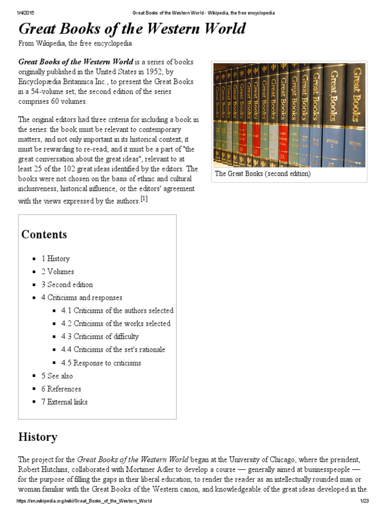Great Books of The Western World Wikipedia, The Free Encyclopedia