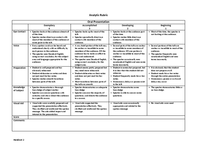 Oral Presentation Analytic Handout 2 | PDF | Vocabulary | English Language