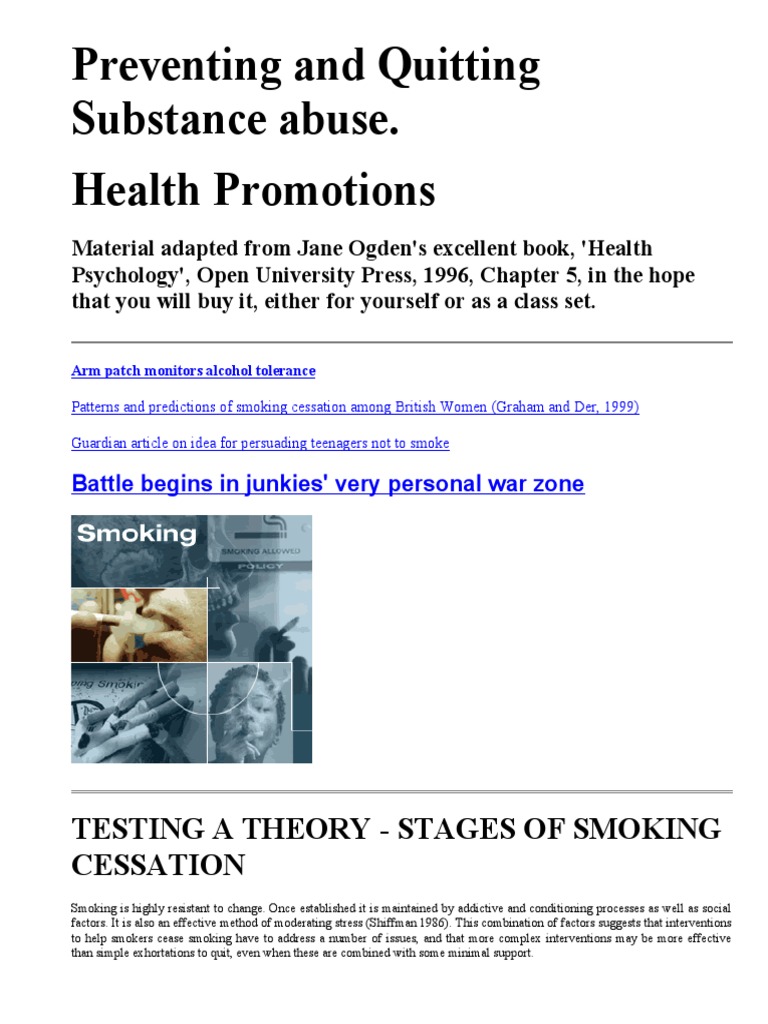 Testing a Theory Stages of Smoking Cessation Smoking