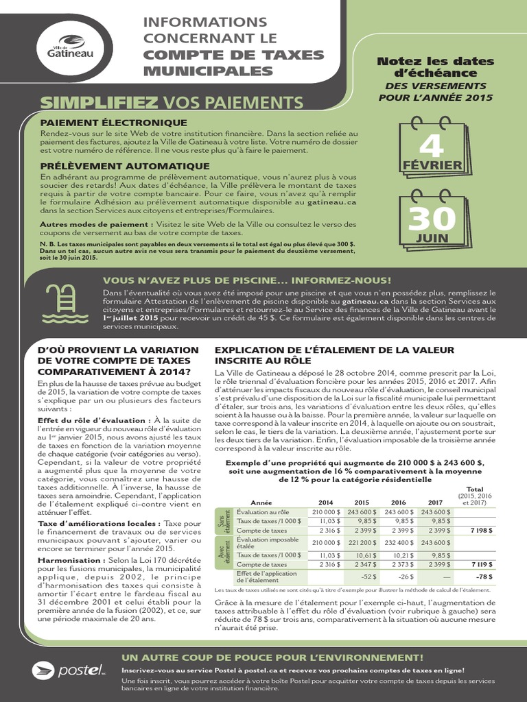Compte de taxes municipales à Gatineau (2015) Gouvernement Politique