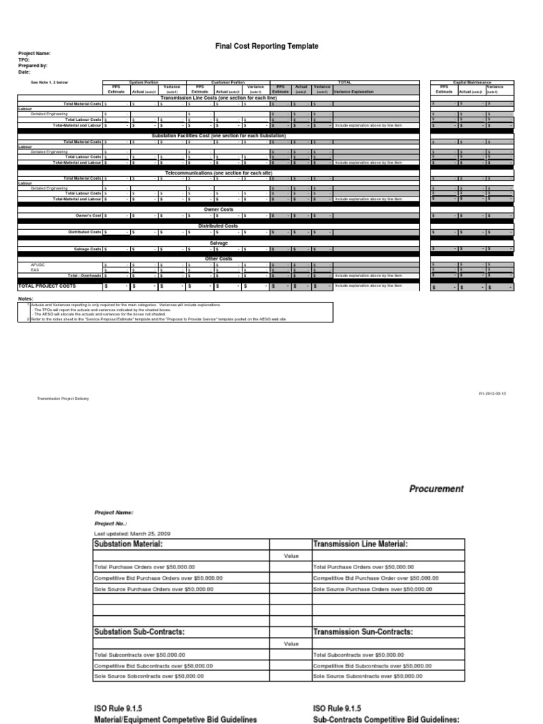 Final Cost Reporting Template PDF Procurement Business