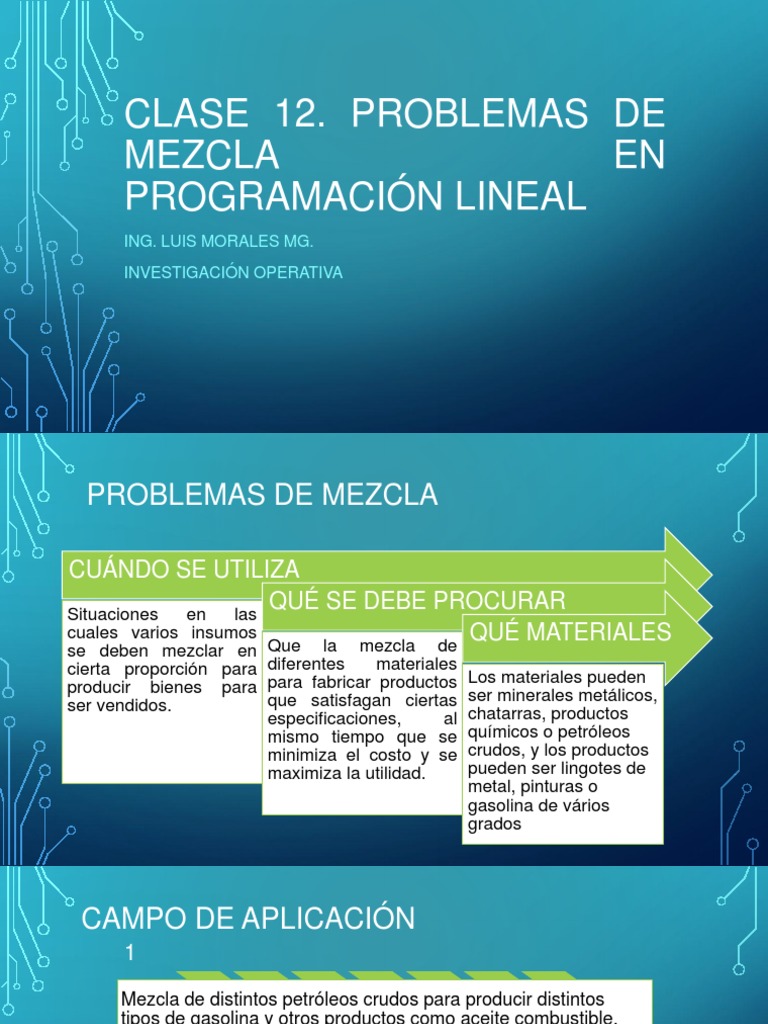 Clase 12. Modelamiento Matematico Problemas de Mezcla en PL | PDF ...