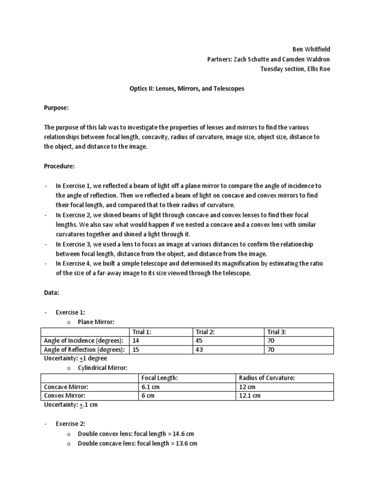 Binoculars Ray Diagram Lab Report | PDF | Lens (Optics) | Optics