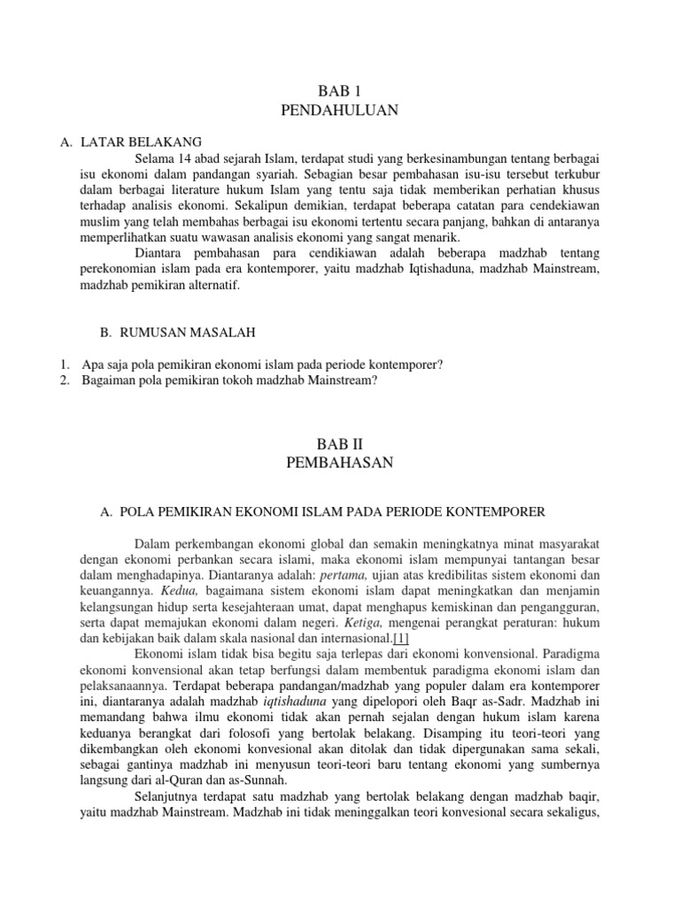 Pemikiran Ekonomi Islam Kontemporer